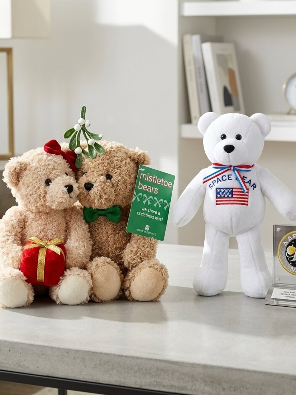 NWT Set of 3 Plush Teddy Bears Space NASA Kiss Mistletoe Soft Adorable